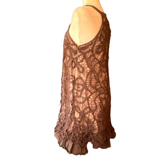 Modcloth  RYU Brown Crochet Sleeveless Dress Boho Chic Fairycore SZ L - Picture 3 of 13